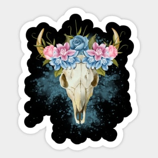 Animal skull with flowers in boho hippie style Sticker